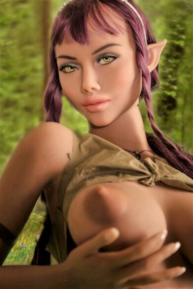 157cm fantasy character with purple hair and elf ears in a forest setting