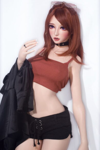 Chiba Madoka 150cm ElsaBabe M Breasts doll with red hair, sunglasses, choker, brown top, black shorts posing