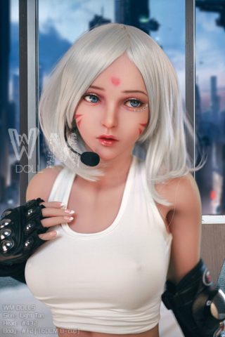 Sora V 160cm B-Cup with #454 Head WM Doll, featuring light tan skin, short white hair, and a headset.