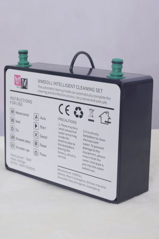 WMDoll Intelligent Cleaning Set, featuring a black rectangular box with green connectors and detailed instructions on the back.