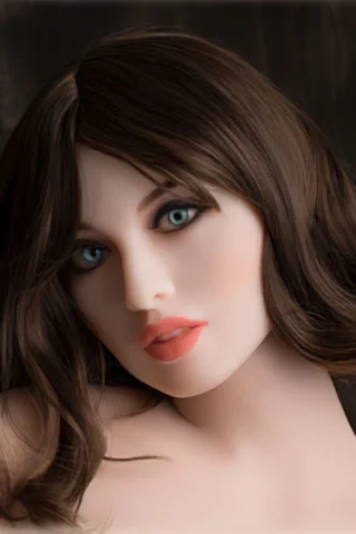 108cm doll with brown wavy hair and blue eyes, featuring a soft expression and natural makeup against a dark background.
