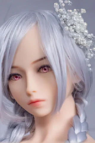 153cm doll with silver hair styled in braids, wearing a decorative hairpiece, and featuring striking pink eyes.