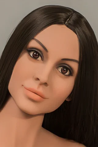 155cm doll with long dark hair and brown eyes, featuring a neutral expression and smooth skin texture.