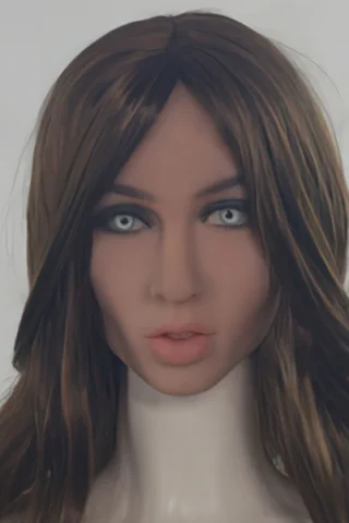 157cm doll with long brown hair and blue eyes, featuring a neutral expression and realistic facial details.