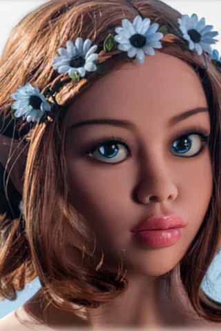 160cm elf doll with brown hair, blue eyes, and a flower crown, featuring pointed ears and a neutral expression.