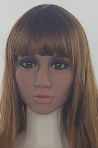 200cm doll with long, straight brown hair and large dark eyes, featuring a neutral expression and light pink lips.