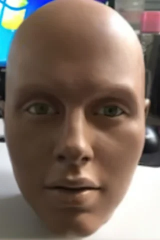 RealLady head sculpt, featuring a smooth, bald surface with green eyes and a neutral expression.