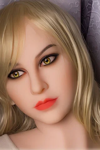 210cm doll with long blonde hair and striking green eyes, featuring a soft expression against a textured background.