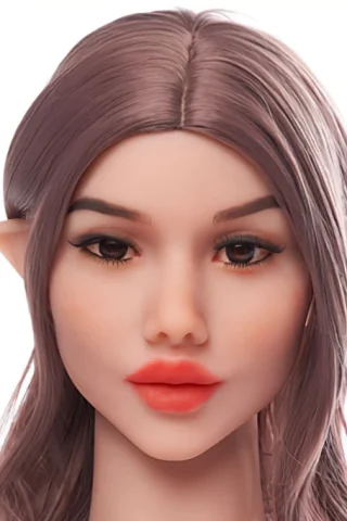 Elven doll with long, wavy lavender hair and pointed ears, featuring soft makeup and full lips.