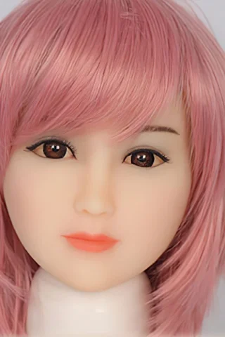 299 doll with pink hair features a smooth face, large brown eyes, and a neutral expression.
