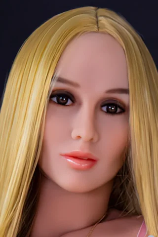 Doll, with long blonde hair and brown eyes, features a neutral expression against a dark background.