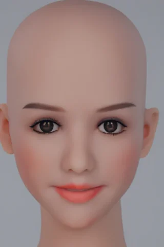 329 doll head with a smooth bald scalp, featuring realistic eyes, subtle blush, and soft lips.