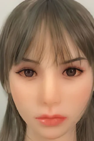 Doll with long, straight gray hair and brown eyes, featuring a neutral expression and natural skin tone.