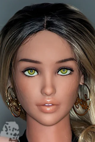 Doll with long blonde hair and green eyes, wearing large hoop earrings and a black outfit.