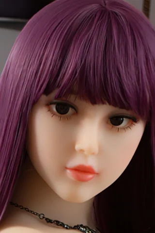 375 doll with long purple hair, featuring a neutral expression and wearing a black necklace.