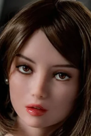 400 doll with short brown hair and realistic facial features, wearing subtle makeup and a neutral expression.