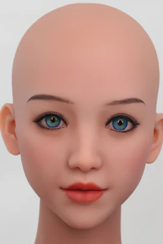 Doll head, features blue and brown eyes, light skin tone, and a neutral expression with no hair.