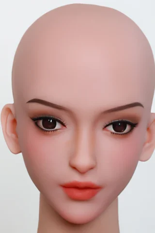 425 doll head with a smooth bald scalp, realistic facial features, and detailed makeup including defined eyebrows and lips.