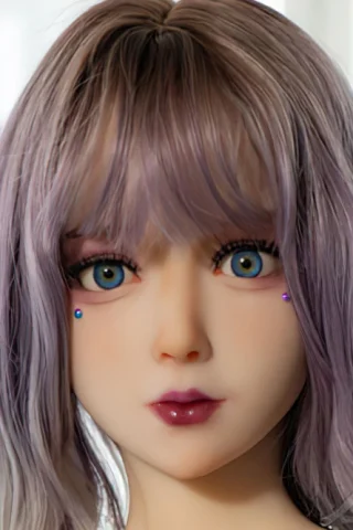 Doll, with long wavy lavender hair and striking blue eyes, features subtle facial makeup and a neutral expression.