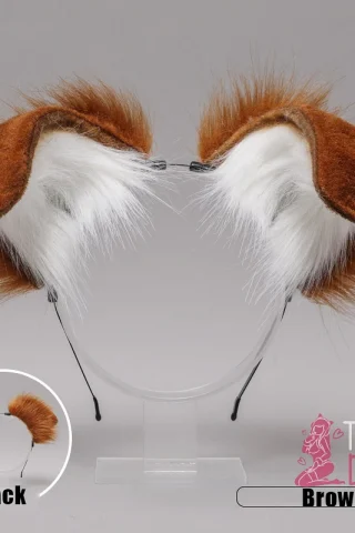 Puppy Ears in brown feature fluffy brown and white fur with a headband for easy wear.