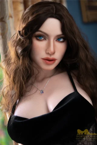 Cinderella S5 166cm C Cup Irontech features long wavy hair, blue eyes, and a black dress with a necklace.