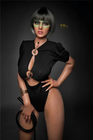 Cinderella S5 165cm features a doll in a black outfit with a deep neckline, accessorized with green glasses and jewelry.