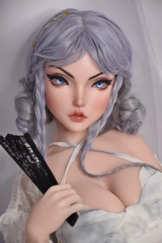 Aikawa Iori 148cm features light purple hair styled in braids, holding a black fan, with striking blue eyes and a white outfit.