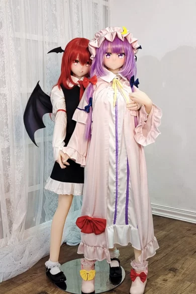 Two anime-style figures: one with Haruka 71 Head, red hair, and bat wings; the other with Haruka 72 Head, purple hair, and bonnet.