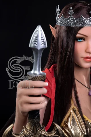 Luis 168cm F Cup SE Doll holds a sword and wears a silver crown, with long dark hair and blue eyes.