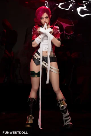 Sophiemina #029 157cm C cup in a striking pose, wearing a red jacket, black shorts, and combat boots.