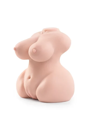 Abstract sculpture of a curvy, headless form with exaggerated features resembling the Bob 12.1lbs TPE Torso Masturbator on white background