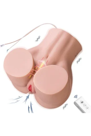 Bridget 24.25lbs TPE torso masturbator with a smooth, skin-like texture and a remote control for vibration settings.