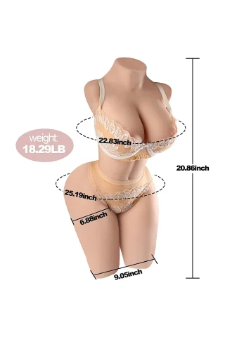 21lbs TPE Sex Doll Torso wearing beige lace lingerie, showcasing defined curves and detailed measurements.