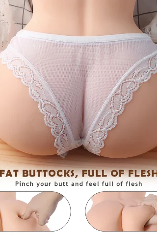 Delia 9.2lbs TPE torso masturbator featuring a close-up of white lace-trimmed underwear and realistic buttocks.
