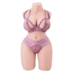 A purple lingerie set with strappy details and lace embellishments on the Sibyl 8.04lbs TPE Torso Masturbator