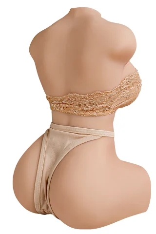 Villa torso masturbator with a smooth, contoured back, wearing a gold embellished top and matching thong.