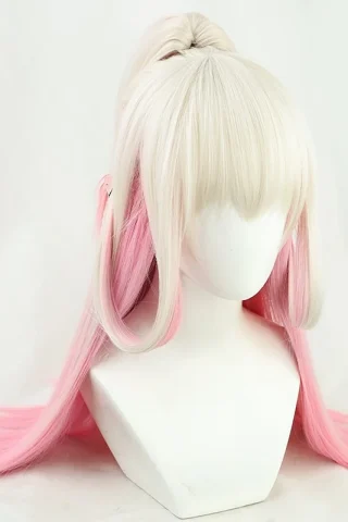 ZXR Radiant wig #77 features a long, straight design with white and pink gradient colors, styled with bangs and side strands.