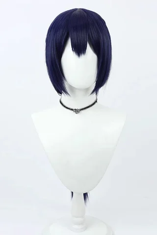 ZXR Radiant wig #100 features a short, dark blue hairstyle with straight bangs and a choker necklace on a mannequin head.