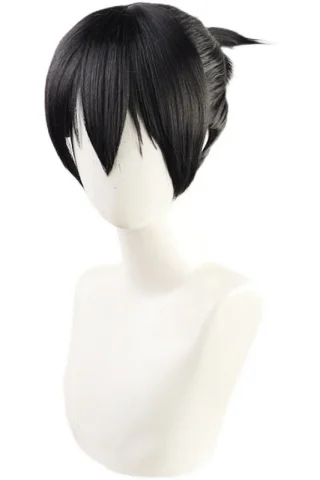 ZXR Radiant wig #104 features short black hair with pointed bangs and a small ponytail at the back.