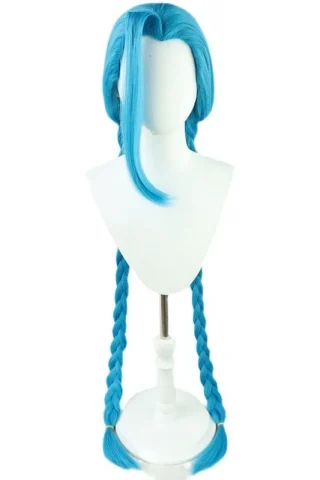 ZXR Radiant wig #89 features long, bright blue hair styled in two braids with a loose strand in front.