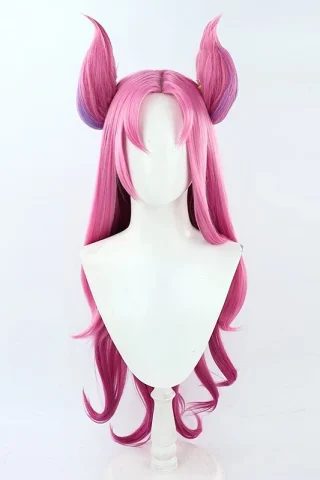 ZXR Radiant wig #25 features long pink hair with two playful horn-like pigtails and soft waves.