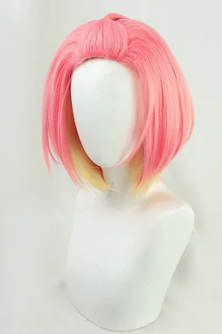 ZXR Radiant wig #85 features a pink bob with yellow tips, styled on a white mannequin head.