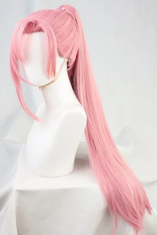 ZXR Radiant wig #13 features long, straight pink hair styled in a high ponytail with side bangs.