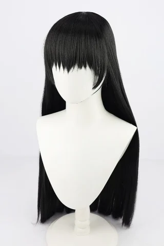 ZXR Radiant wig #70 features long, straight black hair with blunt bangs, displayed on a white mannequin head.