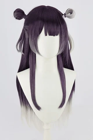 ZXR Radiant wig #123 features long dark purple hair with lighter tips, styled with two buns and straight bangs.