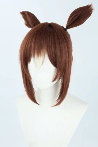 ZXR Radiant wig #128 features a medium brown color with two playful pigtails and straight, layered bangs.