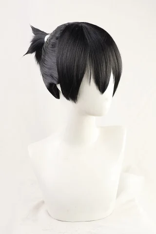 ZXR Radiant wig #104 features short black hair with a side ponytail and blunt bangs on a mannequin head.