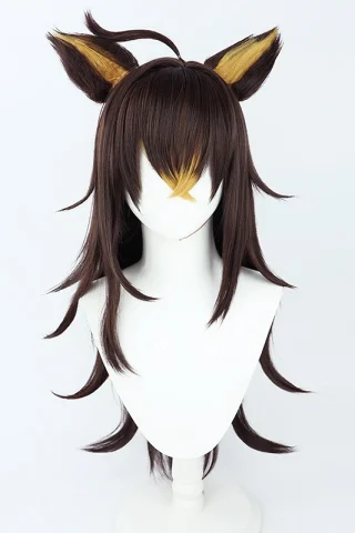 ZXR Radiant wig #20 features long brown hair with yellow highlights and cat ear accents.