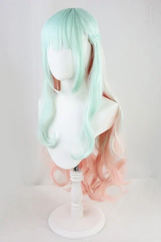ZXR Radiant wig #83 features mint green and pastel pink long wavy hair with bangs, displayed on a white mannequin.