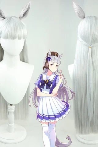 ZXR Radiant wig #136 features long silver hair with bangs and bunny ears, displayed on a mannequin with a character illustration.